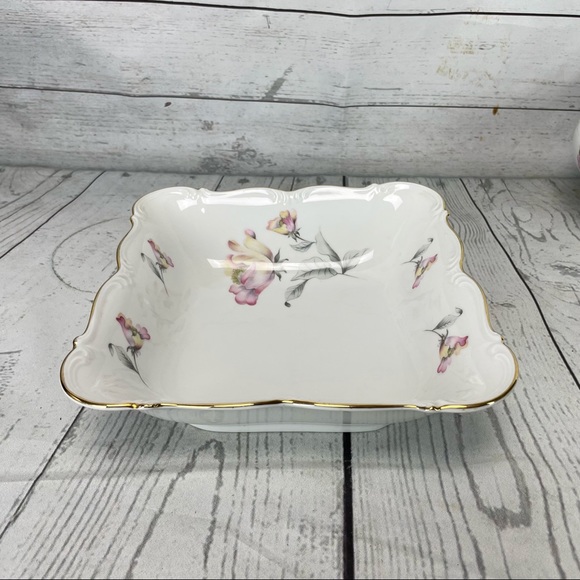 Edelstein Square Bowl Bavaria Germany Maria Theresia Irish Rose Gold Trim vtg - Picture 1 of 7